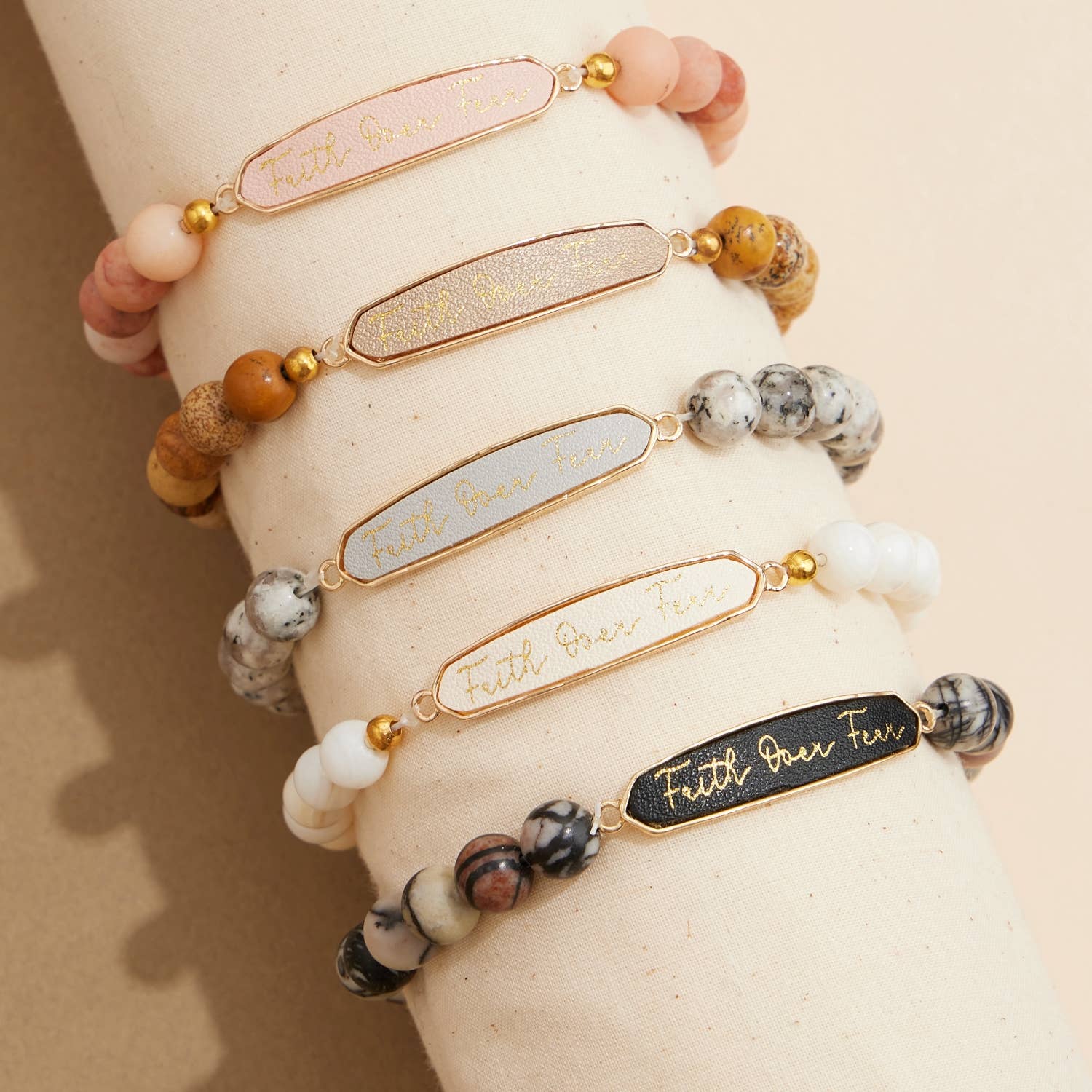 Faith Over Fear Natural Stones Beaded Bracelet